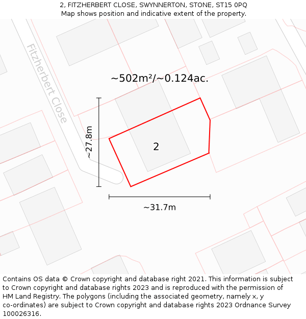 2, FITZHERBERT CLOSE, SWYNNERTON, STONE, ST15 0PQ: Plot and title map