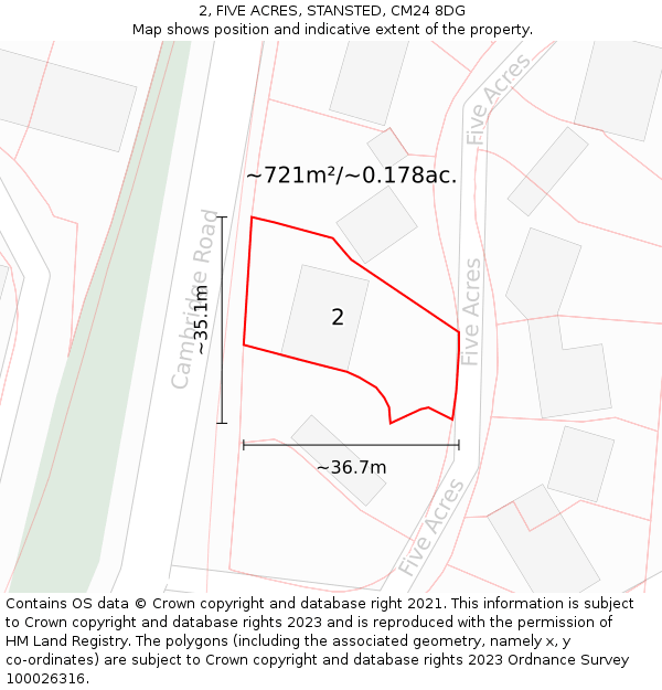 2, FIVE ACRES, STANSTED, CM24 8DG: Plot and title map