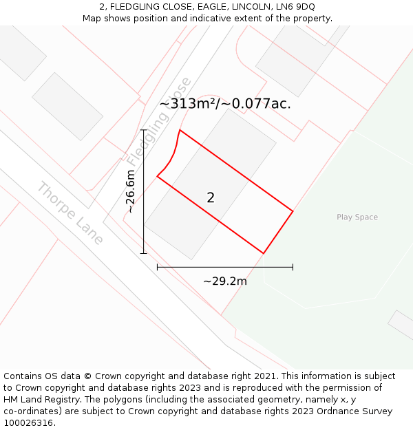 2, FLEDGLING CLOSE, EAGLE, LINCOLN, LN6 9DQ: Plot and title map