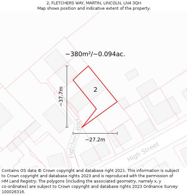 2, FLETCHERS WAY, MARTIN, LINCOLN, LN4 3QH: Plot and title map