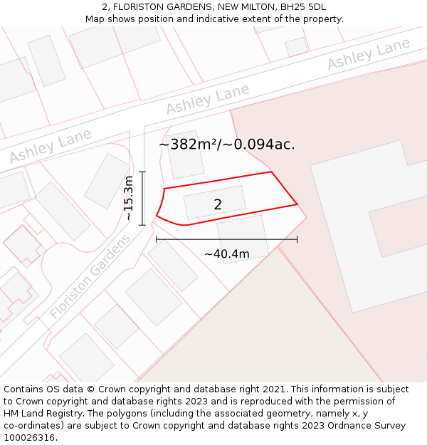 2, FLORISTON GARDENS, NEW MILTON, BH25 5DL: Plot and title map