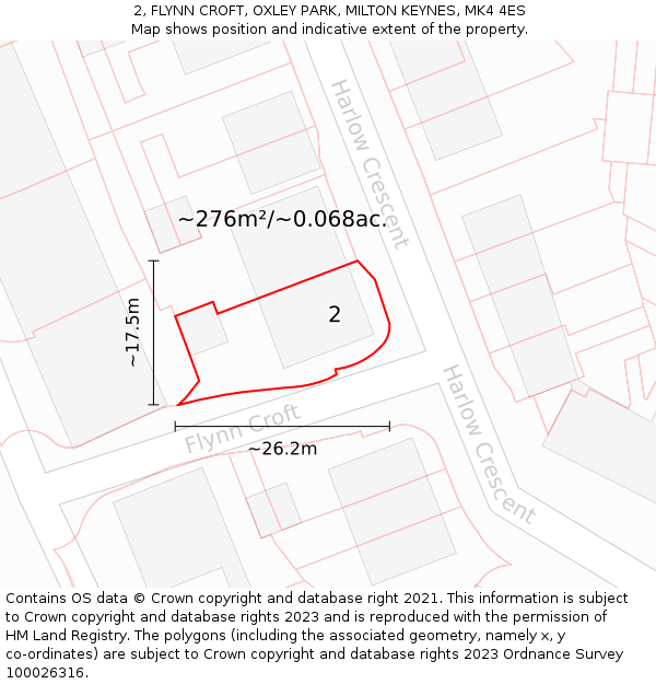 2, FLYNN CROFT, OXLEY PARK, MILTON KEYNES, MK4 4ES: Plot and title map