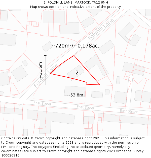 2, FOLDHILL LANE, MARTOCK, TA12 6NH: Plot and title map