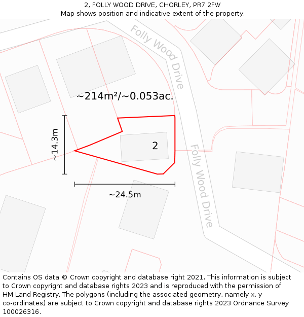 2, FOLLY WOOD DRIVE, CHORLEY, PR7 2FW: Plot and title map