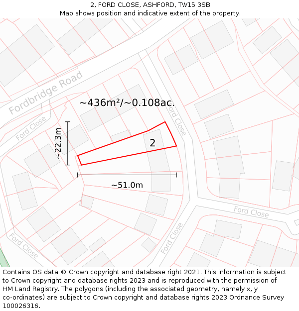 2, FORD CLOSE, ASHFORD, TW15 3SB: Plot and title map