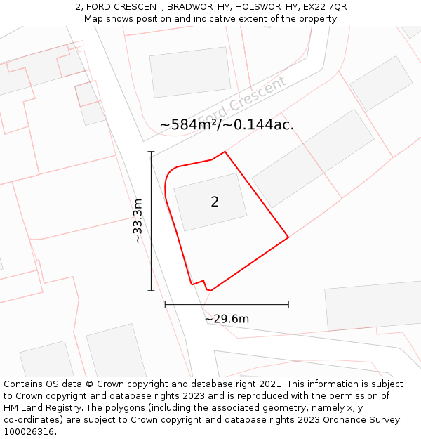 2, FORD CRESCENT, BRADWORTHY, HOLSWORTHY, EX22 7QR: Plot and title map