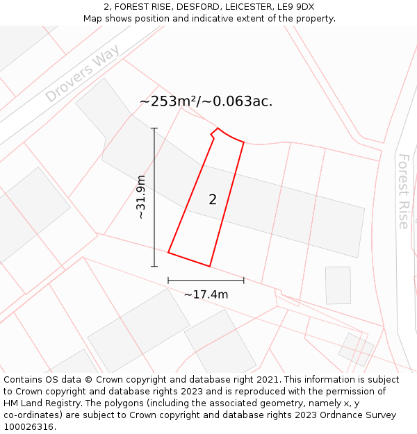 2, FOREST RISE, DESFORD, LEICESTER, LE9 9DX: Plot and title map