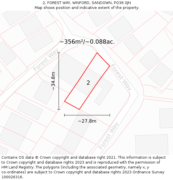 2, FOREST WAY, WINFORD, SANDOWN, PO36 0JN: Plot and title map