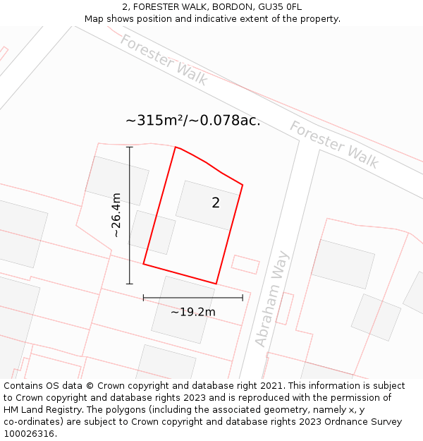 2, FORESTER WALK, BORDON, GU35 0FL: Plot and title map