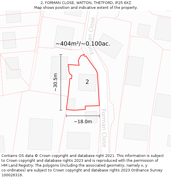 2, FORMAN CLOSE, WATTON, THETFORD, IP25 6XZ: Plot and title map