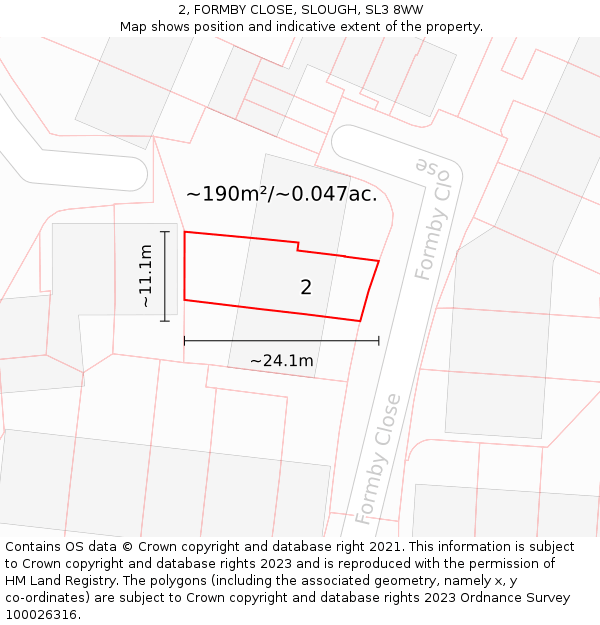 2, FORMBY CLOSE, SLOUGH, SL3 8WW: Plot and title map