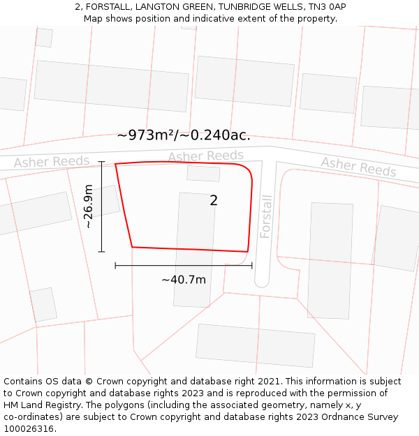 2, FORSTALL, LANGTON GREEN, TUNBRIDGE WELLS, TN3 0AP: Plot and title map