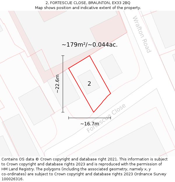 2, FORTESCUE CLOSE, BRAUNTON, EX33 2BQ: Plot and title map