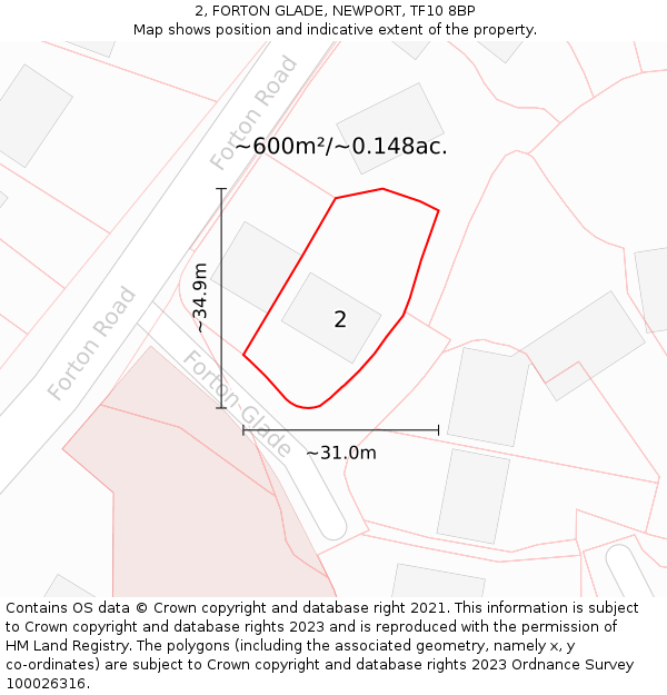 2, FORTON GLADE, NEWPORT, TF10 8BP: Plot and title map