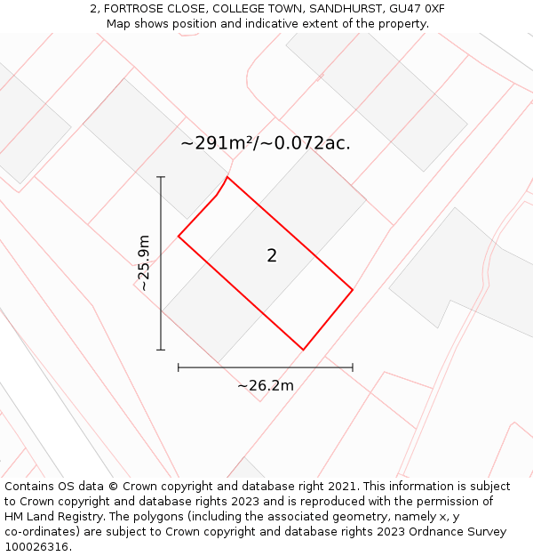 2, FORTROSE CLOSE, COLLEGE TOWN, SANDHURST, GU47 0XF: Plot and title map