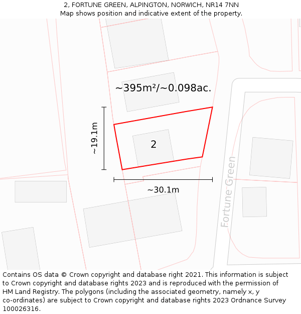 2, FORTUNE GREEN, ALPINGTON, NORWICH, NR14 7NN: Plot and title map