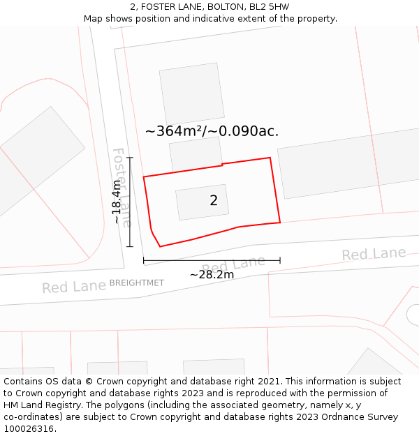 2, FOSTER LANE, BOLTON, BL2 5HW: Plot and title map