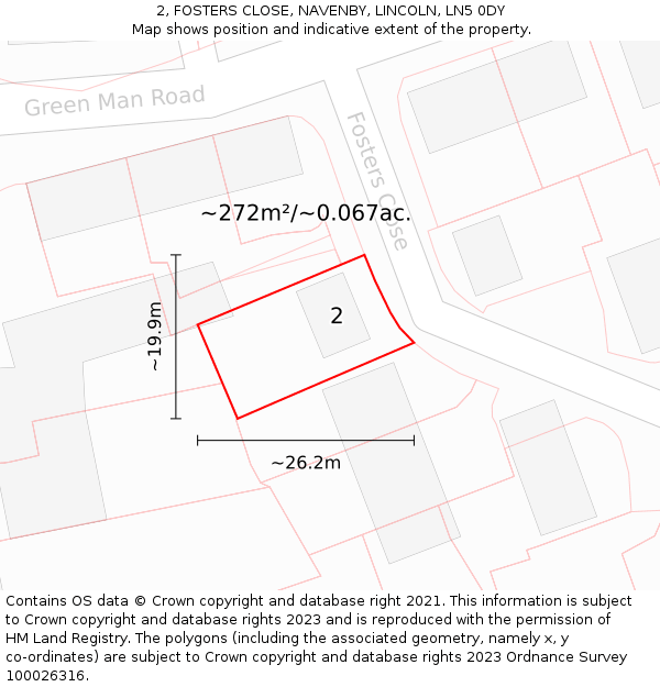 2, FOSTERS CLOSE, NAVENBY, LINCOLN, LN5 0DY: Plot and title map