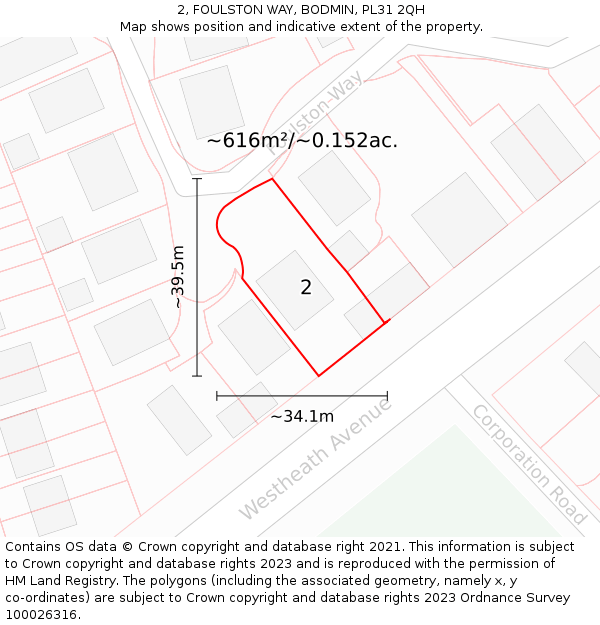 2, FOULSTON WAY, BODMIN, PL31 2QH: Plot and title map