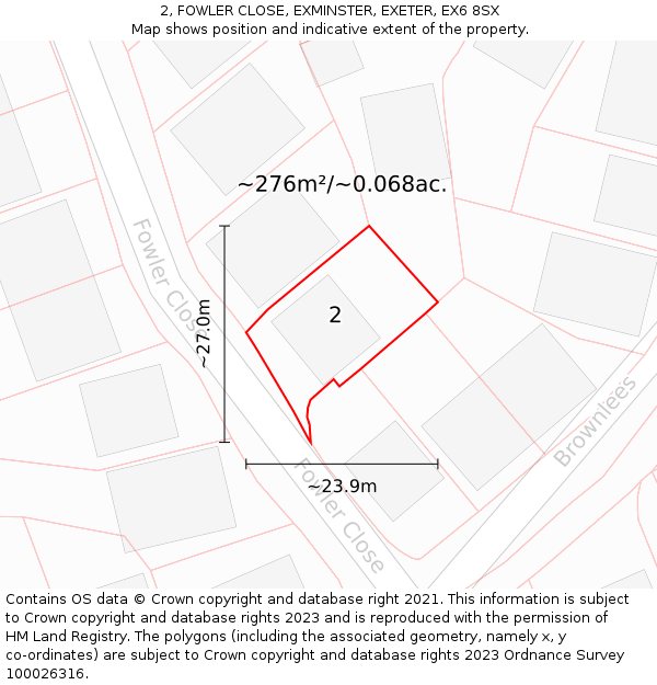 2, FOWLER CLOSE, EXMINSTER, EXETER, EX6 8SX: Plot and title map