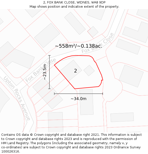 2, FOX BANK CLOSE, WIDNES, WA8 9DP: Plot and title map