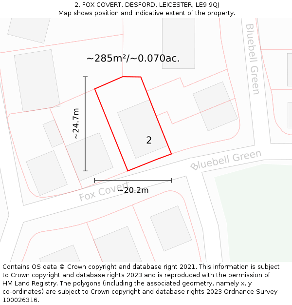 2, FOX COVERT, DESFORD, LEICESTER, LE9 9QJ: Plot and title map