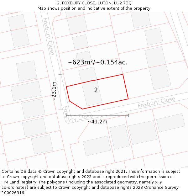 2, FOXBURY CLOSE, LUTON, LU2 7BQ: Plot and title map