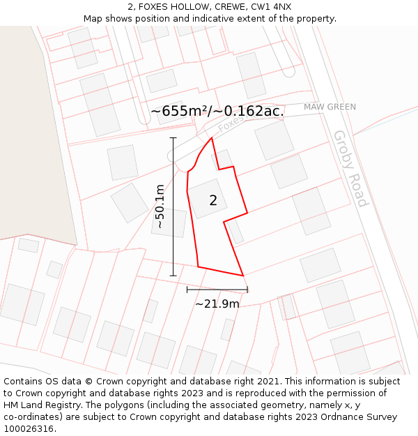 2, FOXES HOLLOW, CREWE, CW1 4NX: Plot and title map