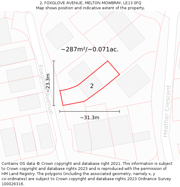 2, FOXGLOVE AVENUE, MELTON MOWBRAY, LE13 0FQ: Plot and title map