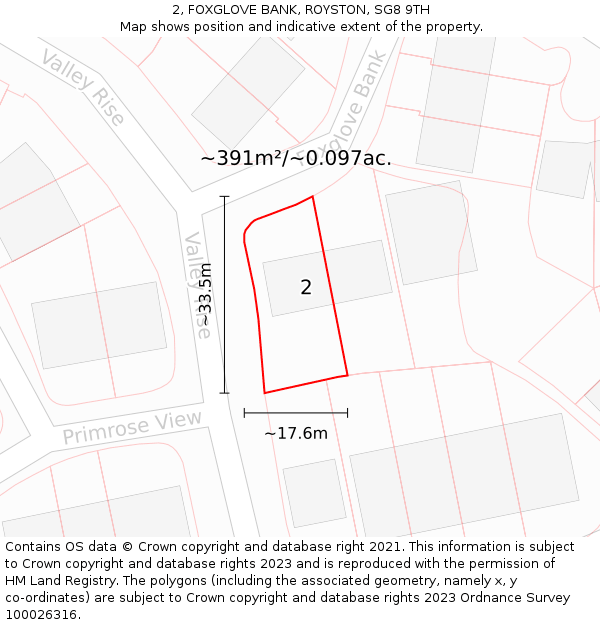 2, FOXGLOVE BANK, ROYSTON, SG8 9TH: Plot and title map