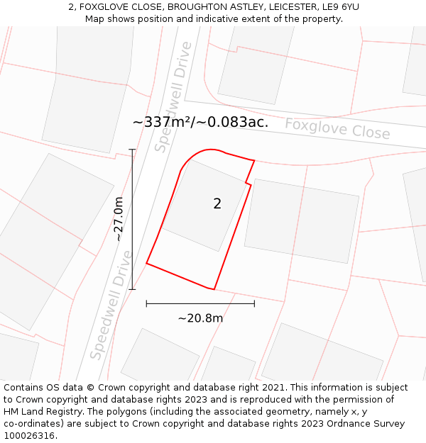 2, FOXGLOVE CLOSE, BROUGHTON ASTLEY, LEICESTER, LE9 6YU: Plot and title map