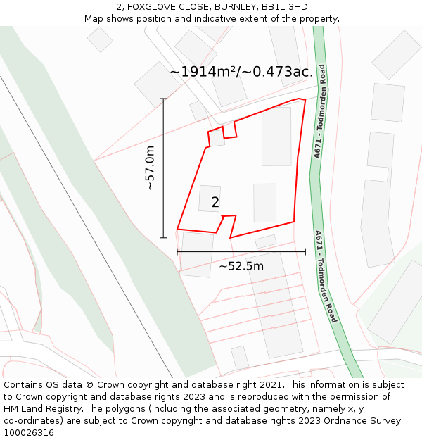 2, FOXGLOVE CLOSE, BURNLEY, BB11 3HD: Plot and title map