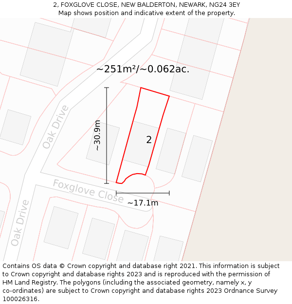 2, FOXGLOVE CLOSE, NEW BALDERTON, NEWARK, NG24 3EY: Plot and title map