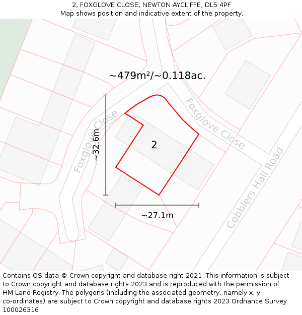 2, FOXGLOVE CLOSE, NEWTON AYCLIFFE, DL5 4PF: Plot and title map