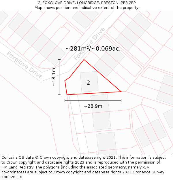 2, FOXGLOVE DRIVE, LONGRIDGE, PRESTON, PR3 2RP: Plot and title map