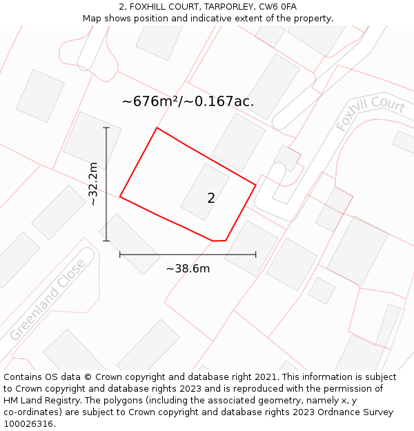 2, FOXHILL COURT, TARPORLEY, CW6 0FA: Plot and title map