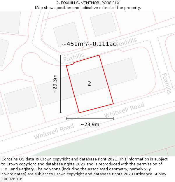 2, FOXHILLS, VENTNOR, PO38 1LX: Plot and title map