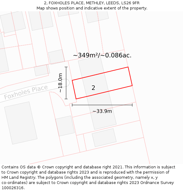 2, FOXHOLES PLACE, METHLEY, LEEDS, LS26 9FR: Plot and title map