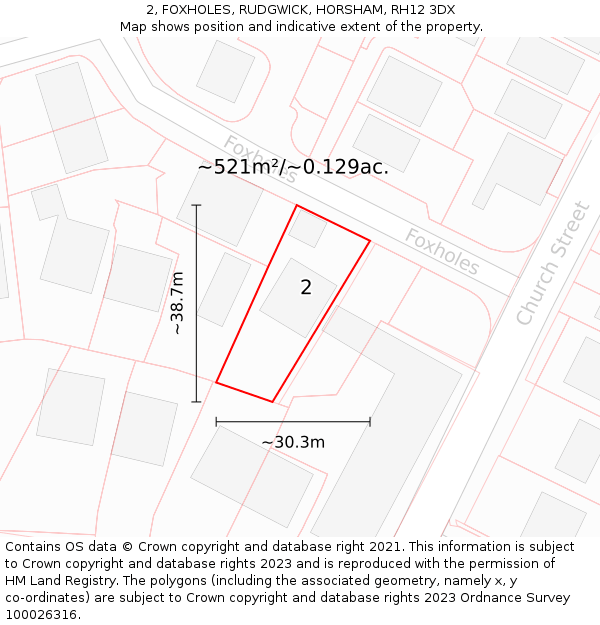 2, FOXHOLES, RUDGWICK, HORSHAM, RH12 3DX: Plot and title map