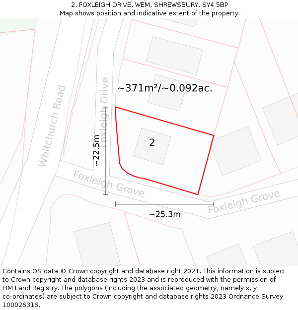 2, FOXLEIGH DRIVE, WEM, SHREWSBURY, SY4 5BP: Plot and title map