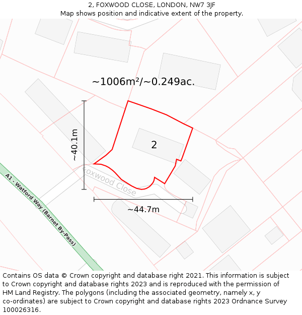 2, FOXWOOD CLOSE, LONDON, NW7 3JF: Plot and title map