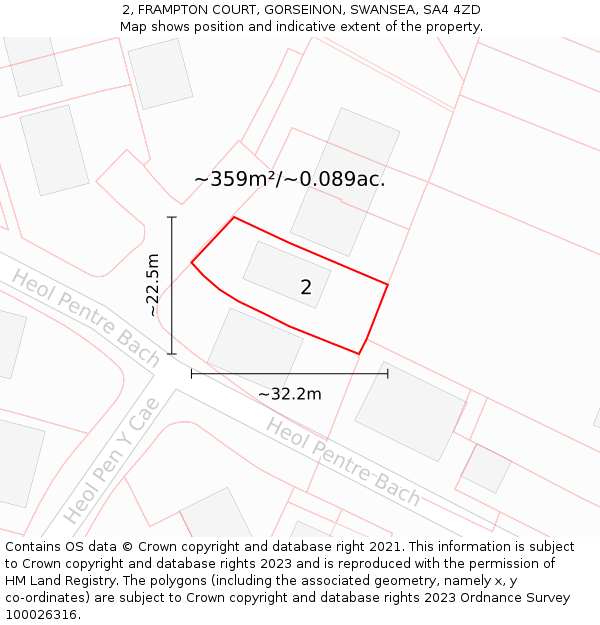 2, FRAMPTON COURT, GORSEINON, SWANSEA, SA4 4ZD: Plot and title map