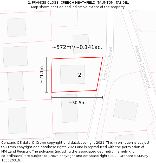 2, FRANCIS CLOSE, CREECH HEATHFIELD, TAUNTON, TA3 5EL: Plot and title map