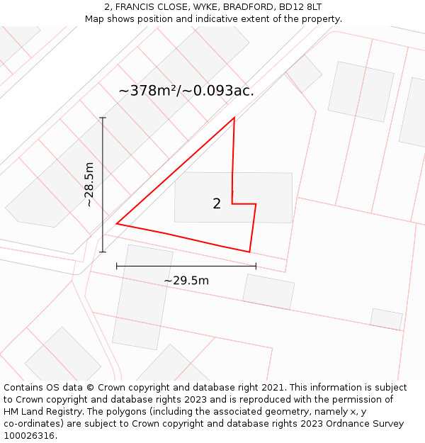 2, FRANCIS CLOSE, WYKE, BRADFORD, BD12 8LT: Plot and title map