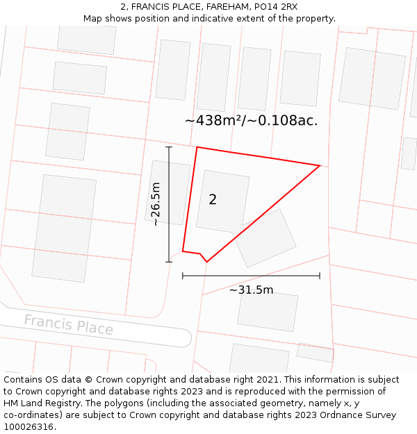 2, FRANCIS PLACE, FAREHAM, PO14 2RX: Plot and title map