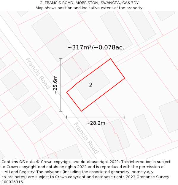 2, FRANCIS ROAD, MORRISTON, SWANSEA, SA6 7DY: Plot and title map