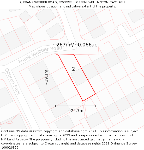 2, FRANK WEBBER ROAD, ROCKWELL GREEN, WELLINGTON, TA21 9RU: Plot and title map