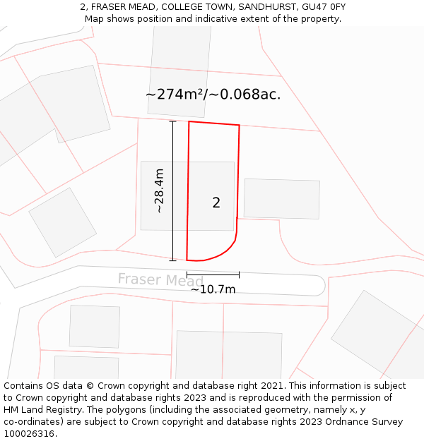 2, FRASER MEAD, COLLEGE TOWN, SANDHURST, GU47 0FY: Plot and title map