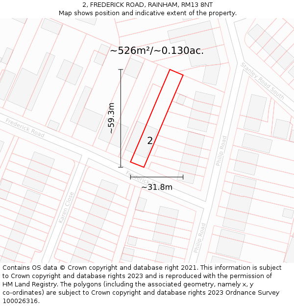 2, FREDERICK ROAD, RAINHAM, RM13 8NT: Plot and title map