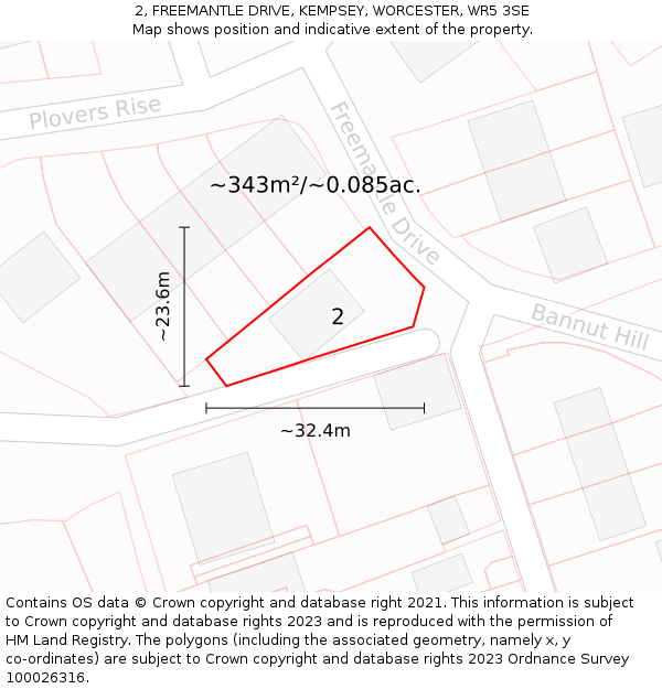 2, FREEMANTLE DRIVE, KEMPSEY, WORCESTER, WR5 3SE: Plot and title map